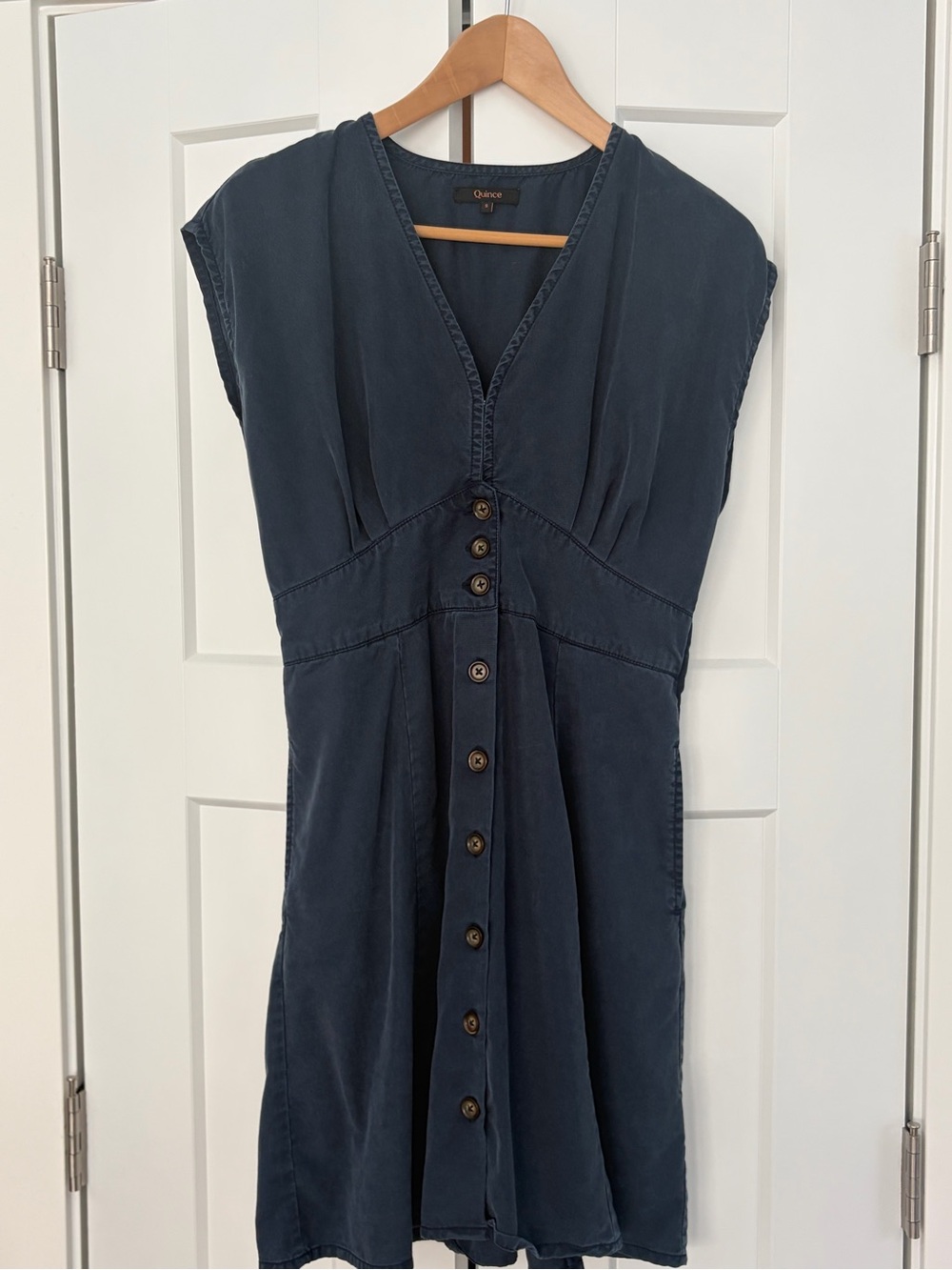 Quince Dark Navy Button-Front Midi Dress